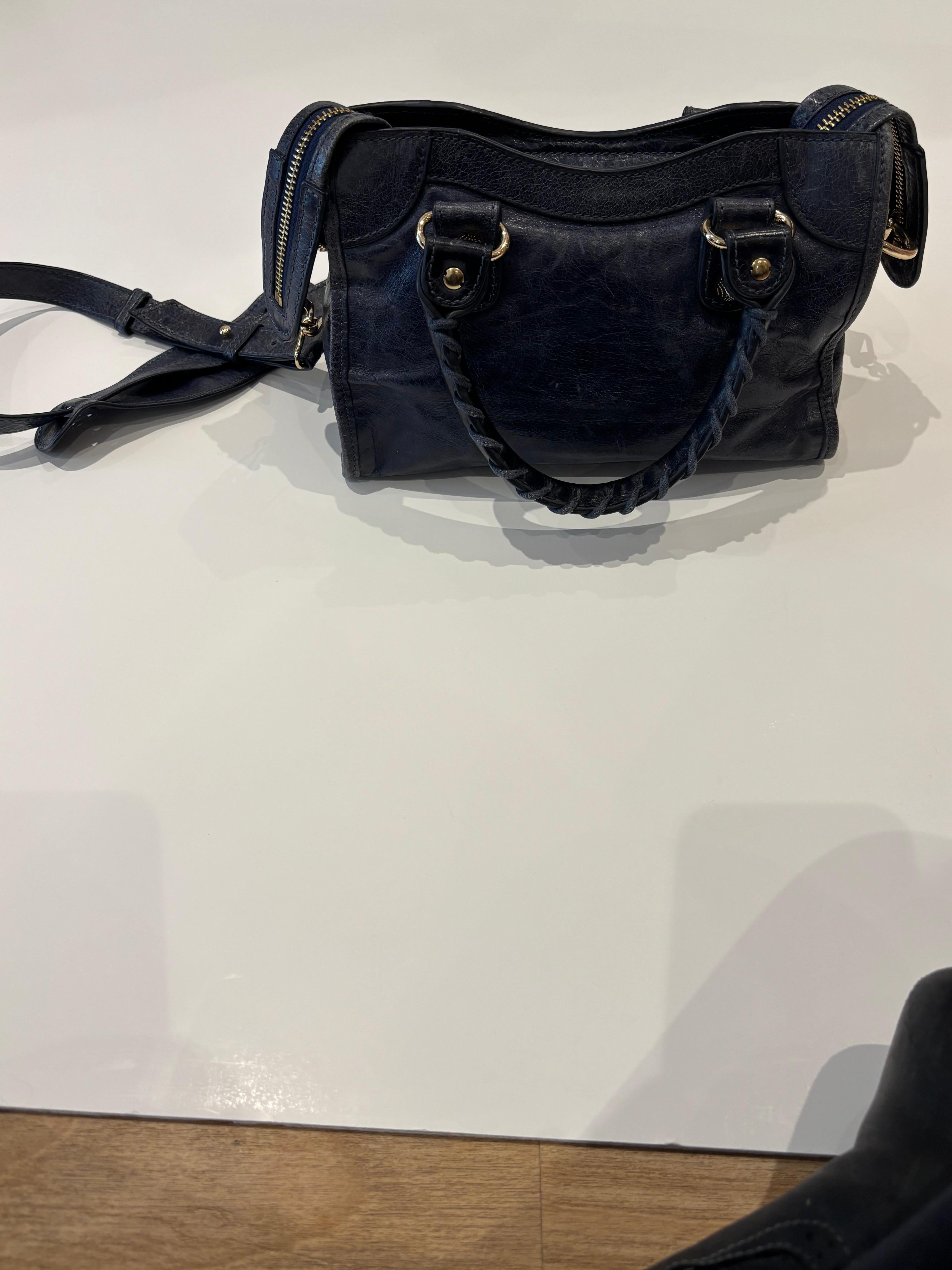 Balenciaga Dark Blue Aged Lambskin Classic Small City Bag w/Mirror For Sale 2