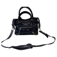 Balenciaga Dark Blue Aged Lambskin Classic Small City Bag w/Mirror