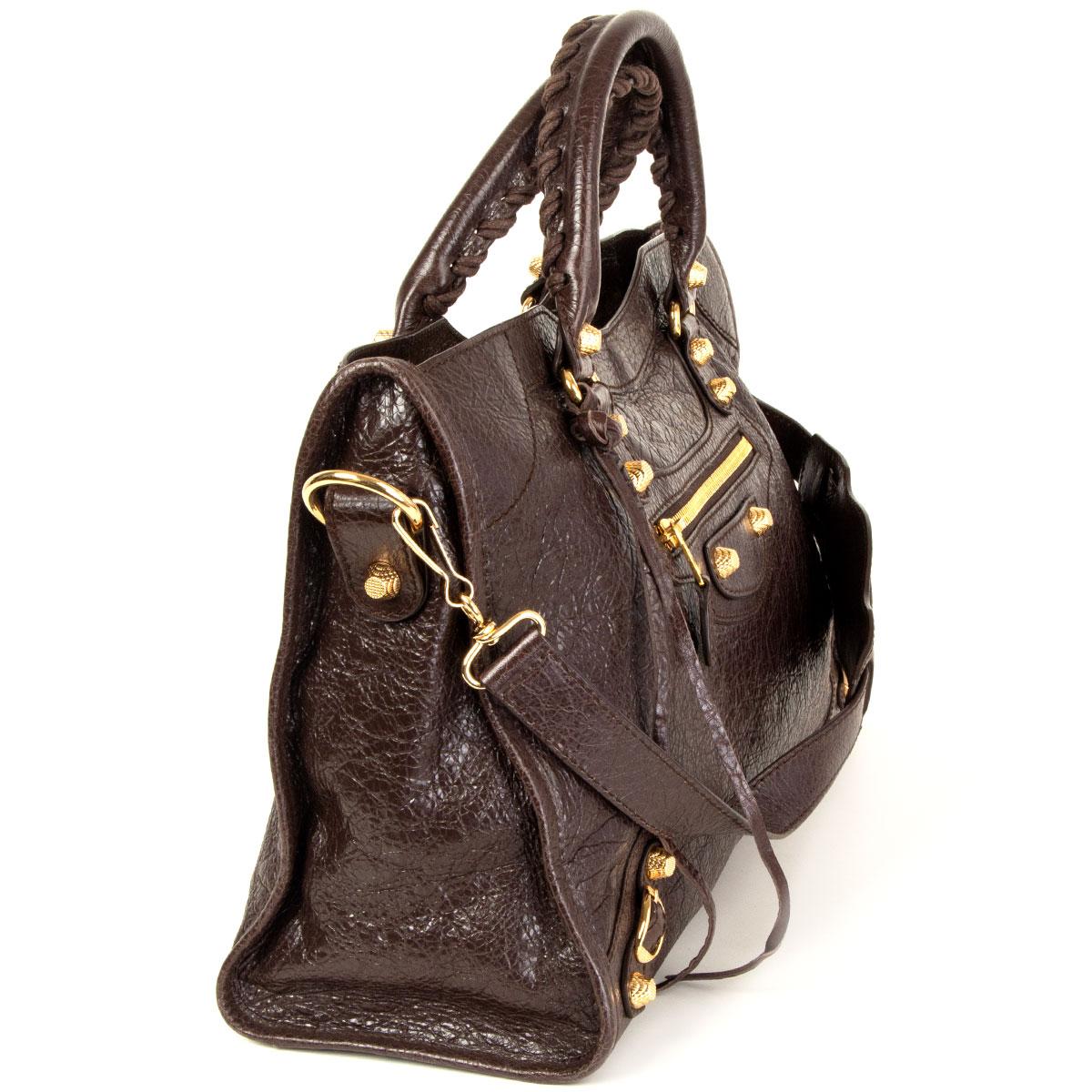 BALENCIAGA dark brown distressed leather GIANT 12 CITY Shoulder Bag at  1stDibs