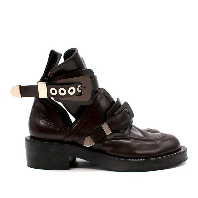 Balenciaga Dark Brown Leather Cut-Out Buckled Ceinture Boots For Sale at  1stDibs