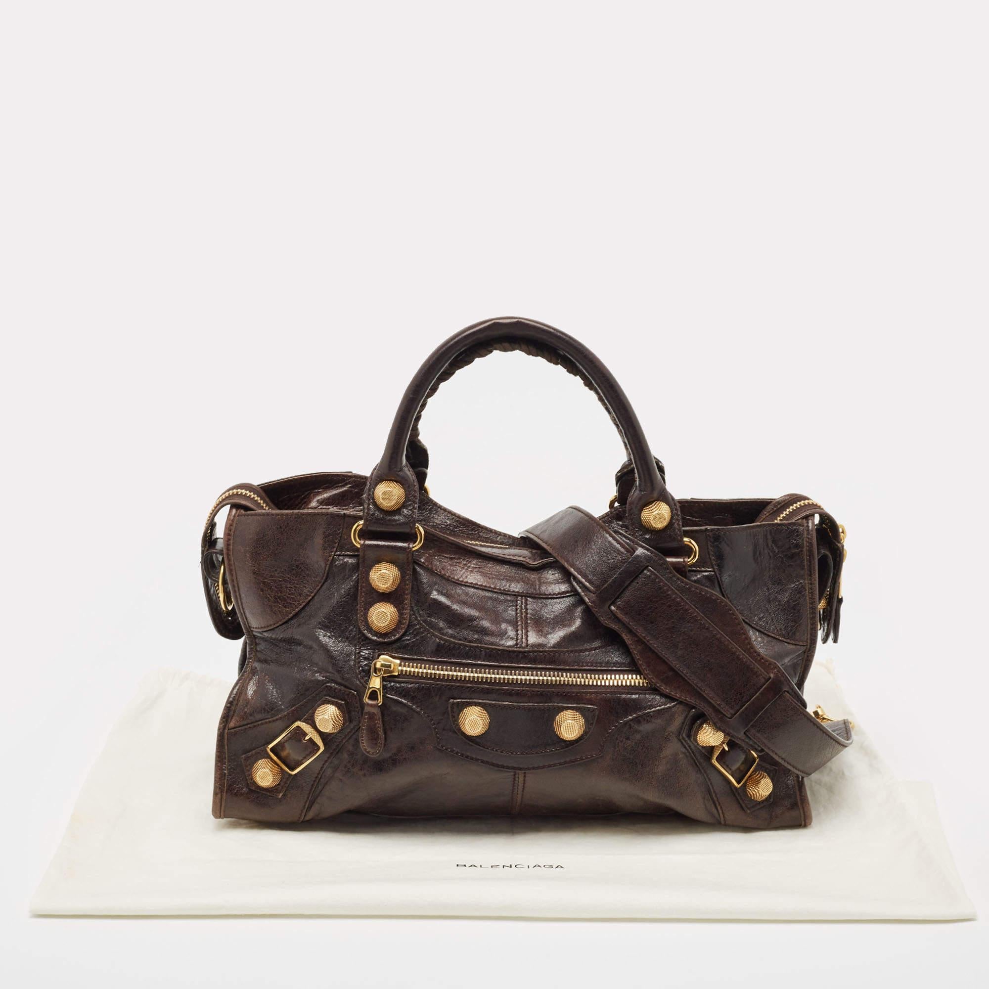 Balenciaga Dark Brown Leather GGH Part Time Bag For Sale 12