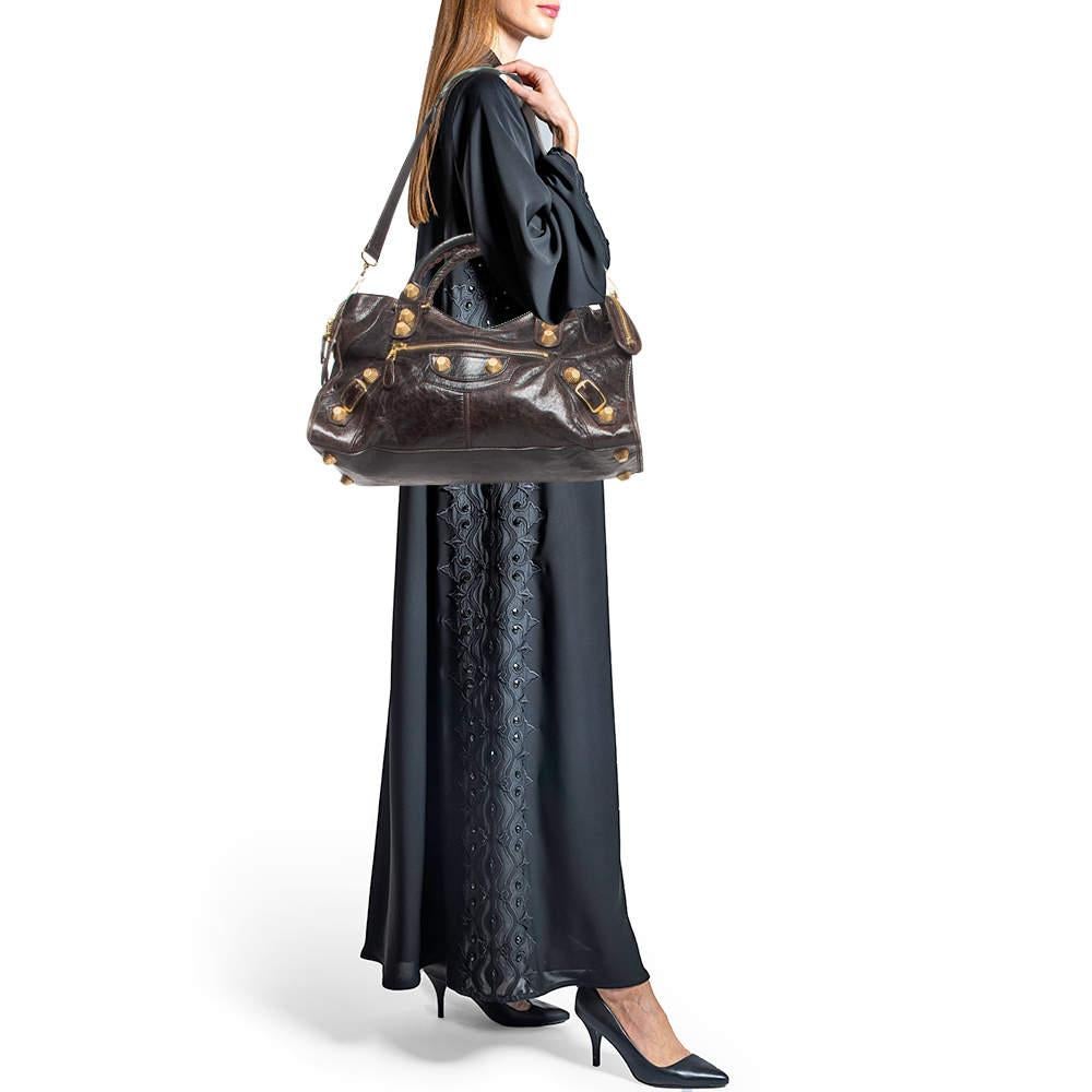 Balenciaga Dark Brown Leather GGH Part Time Bag In Good Condition For Sale In Dubai, Al Qouz 2