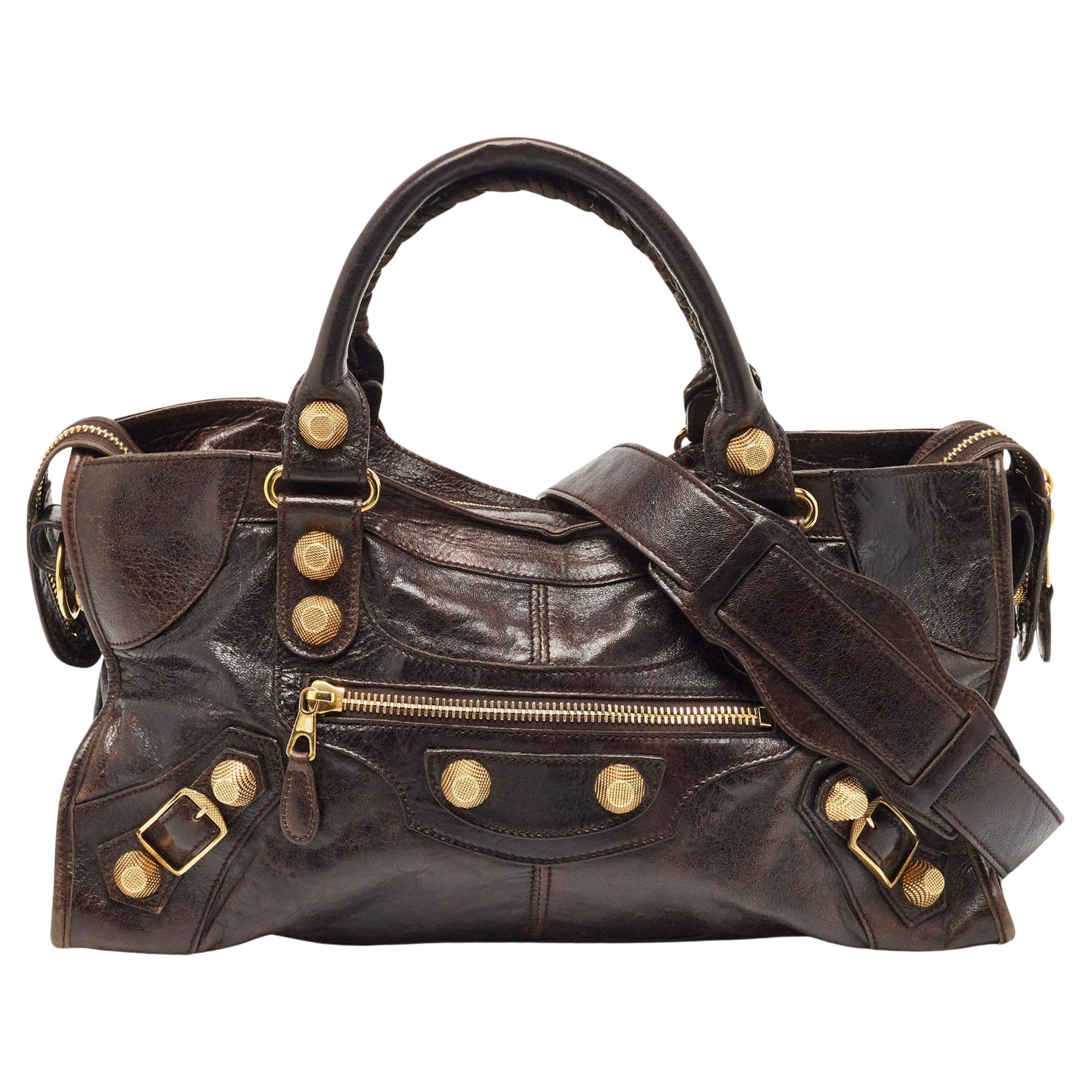 Balenciaga Dark Brown Leather GGH Part Time Bag For Sale