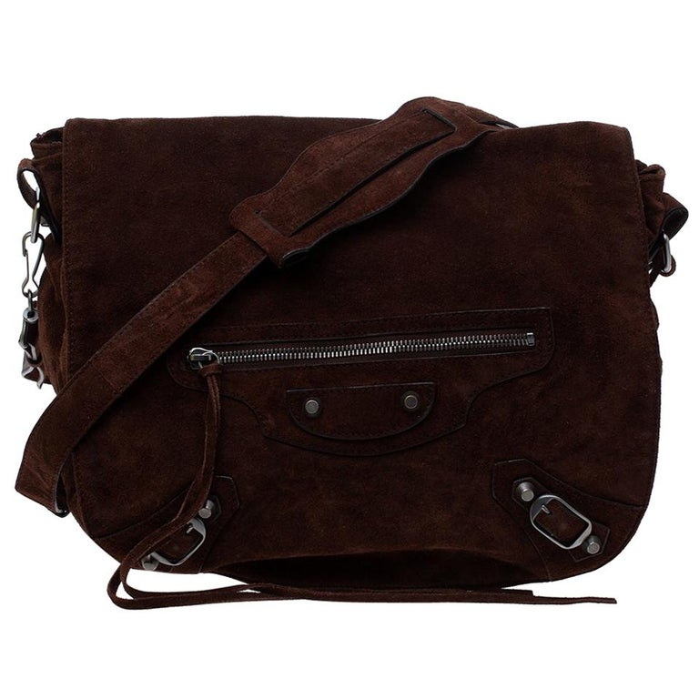 Balenciaga Dark Brown Suede RH Folk Messenger Bag at 1stDibs | brown suede balenciaga  bag, balenciaga folk messenger bag, balenciaga suede shoulder bag