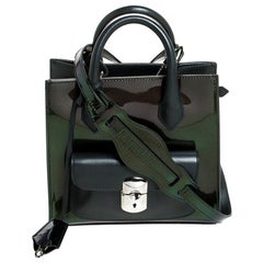 Balenciaga Dark Green Iridescent Patent Leather Mini Padlock All Afternoon Tote