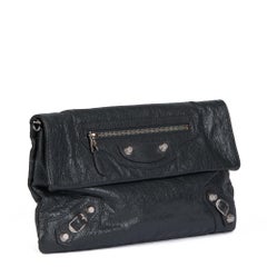 BALENCIAGA Dark Grey Agneau Lambskin Envelope Shoulder Clutch