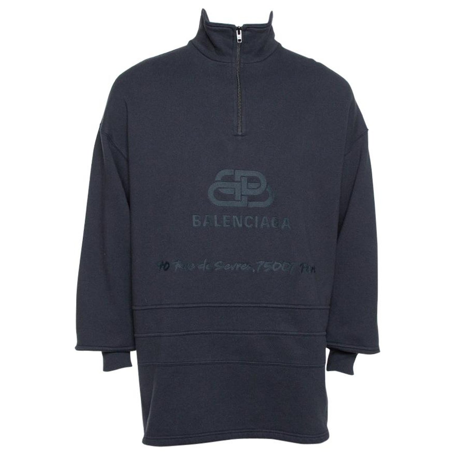 Balenciaga Dark Grey Cotton Logo Embroidered Drop Shoulder Oversized  Sweatshirt For Sale at 1stDibs