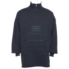Balenciaga Dark Grey Cotton Logo Embroidered Drop Shoulder Oversized Sweatshirt 