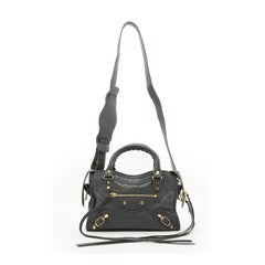 Balenciaga Mini sac à main City Classic Leather gris foncé avec bandoulière
