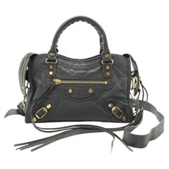 Balenciaga Mini sac à main City Classic Leather gris foncé avec bandoulière