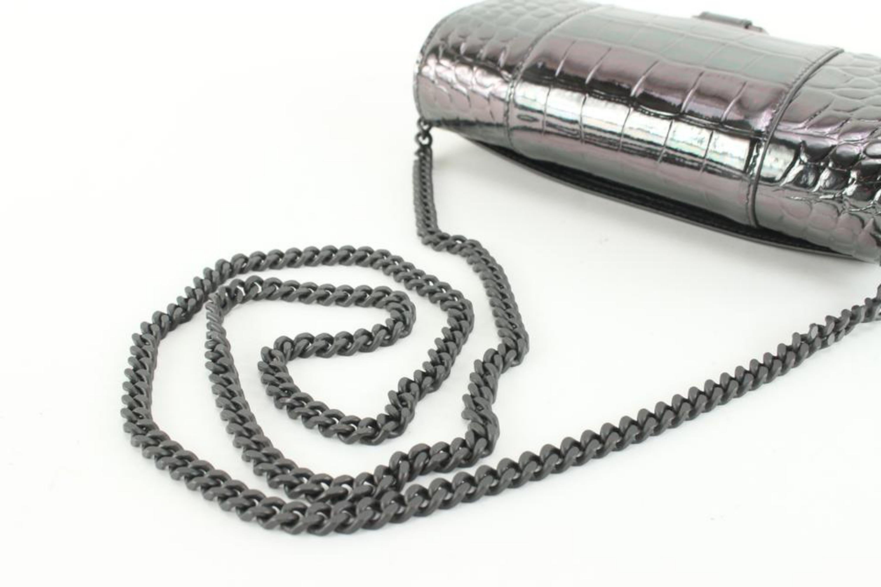 Balenciaga Dark GreyShiny Calfskin Crocodile Embossed Hourglass Chain Bag 29ba83 5
