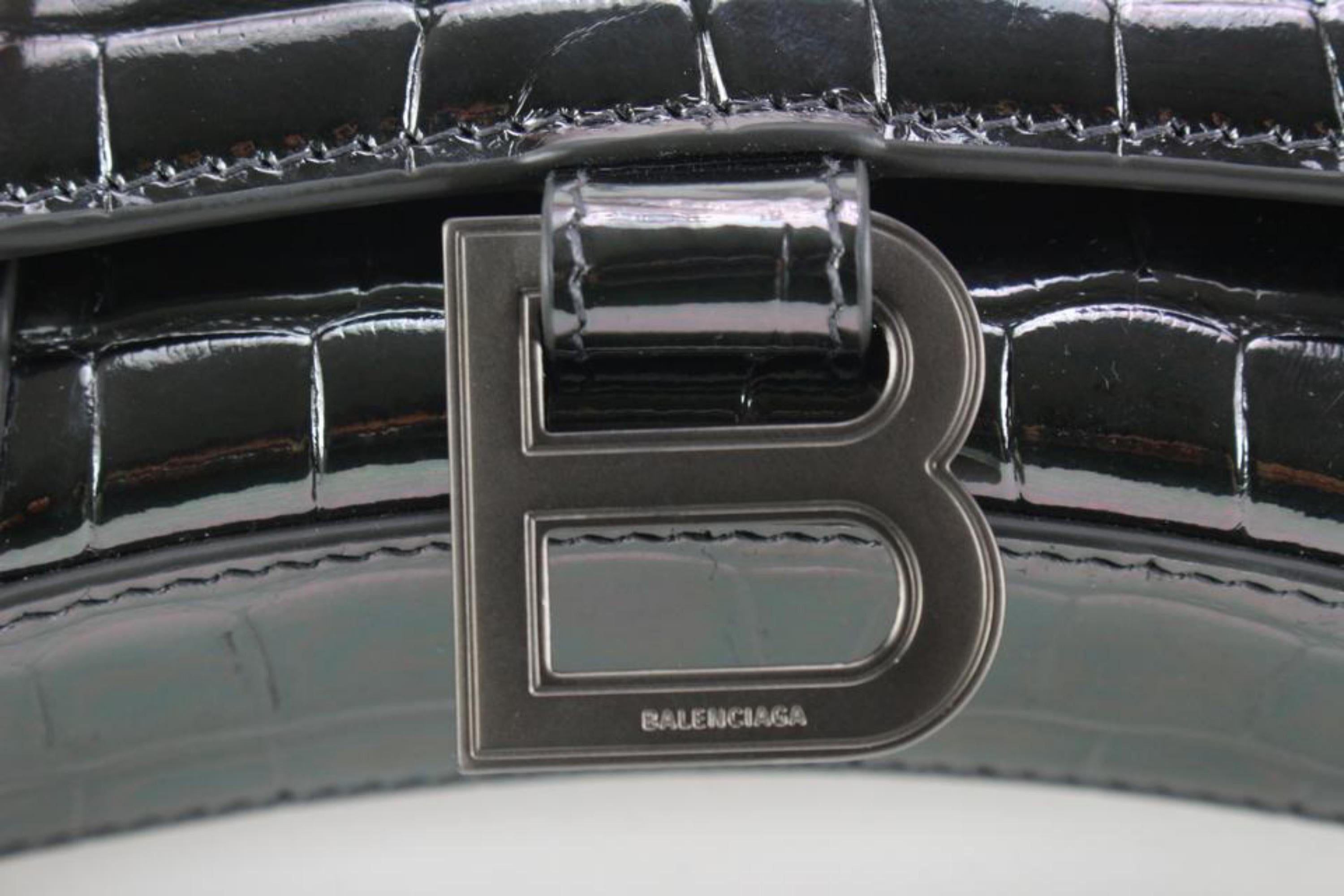 Women's Balenciaga Dark GreyShiny Calfskin Crocodile Embossed Hourglass Chain Bag 29ba83
