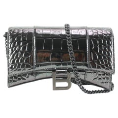 Balenciaga Dark GreyShiny Calfskin Crocodile Embossed Hourglass Chain Bag 29ba83