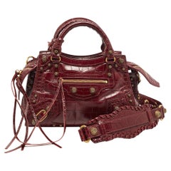Balenciaga Dark Red Croc Embossed Leather XS Neo Cagole Bag