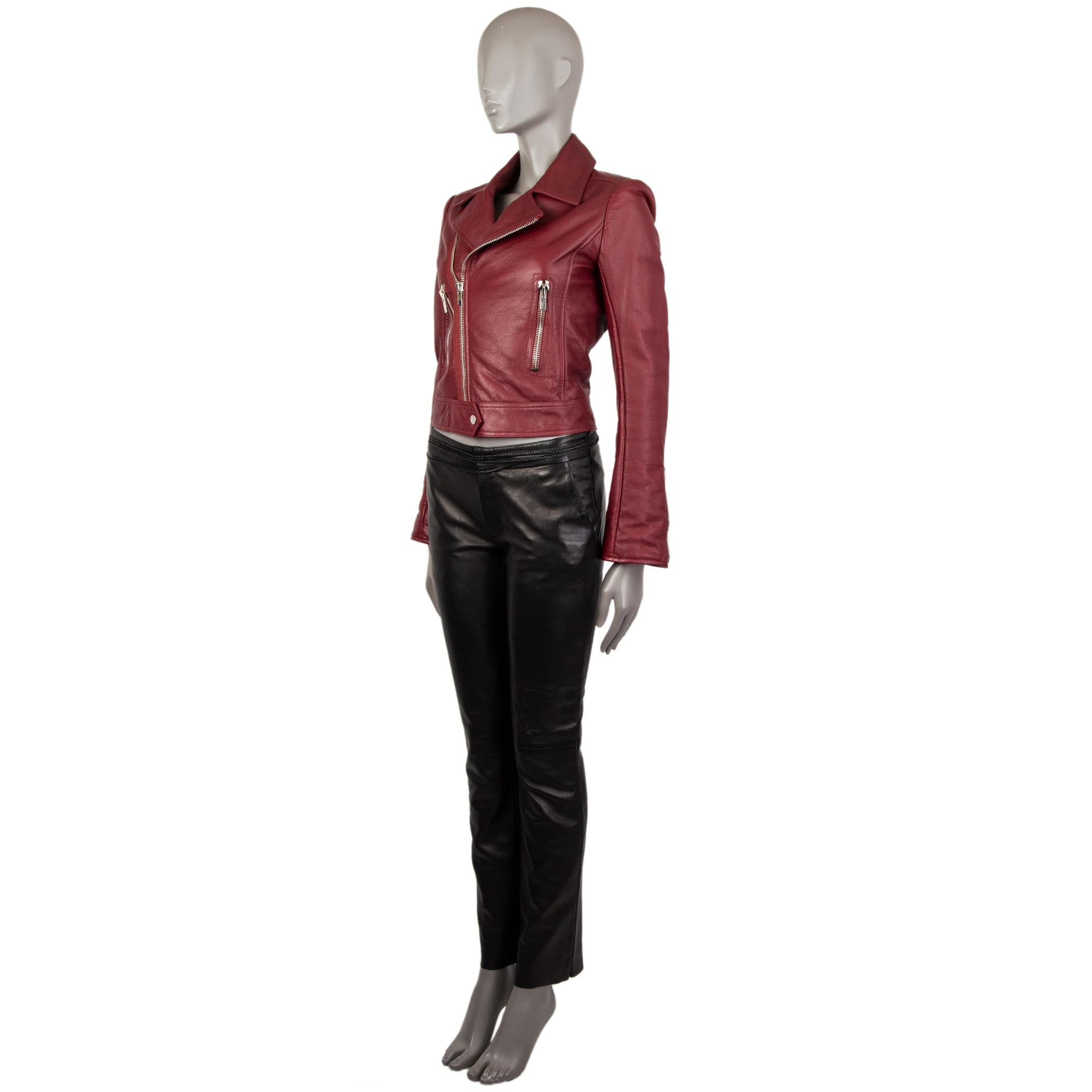 BALENCIAGA - Veste BIKER en cuir rouge foncé, taille 36 XS Excellent état - En vente à Zürich, CH