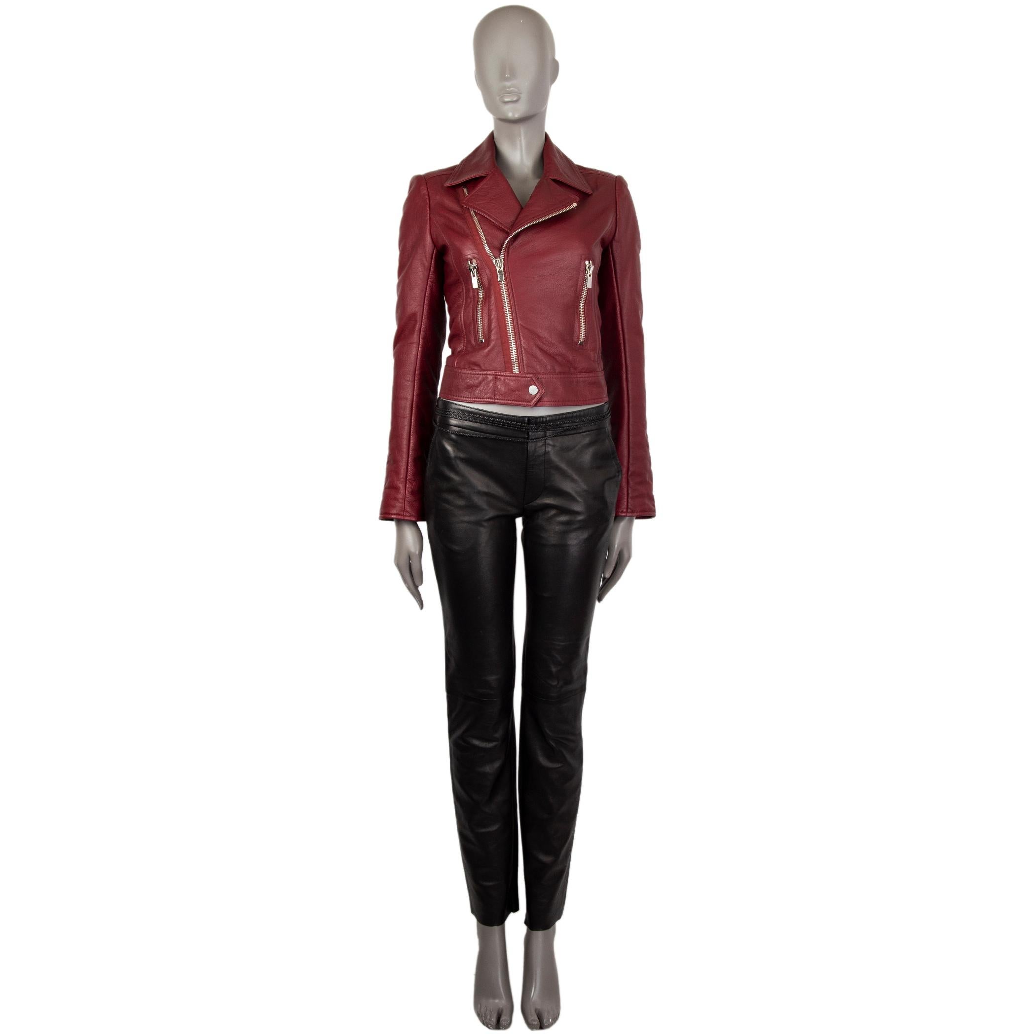 BALENCIAGA - Veste BIKER en cuir rouge foncé, taille 36 XS Pour femmes en vente