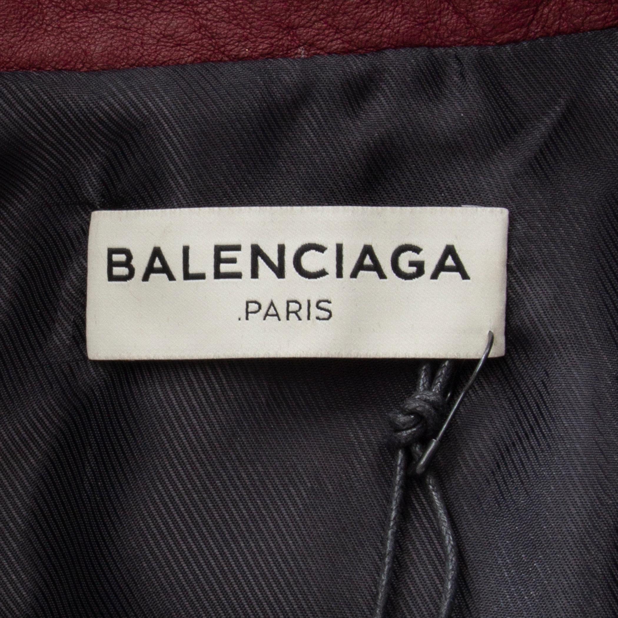 BALENCIAGA - Veste BIKER en cuir rouge foncé, taille 36 XS en vente 1