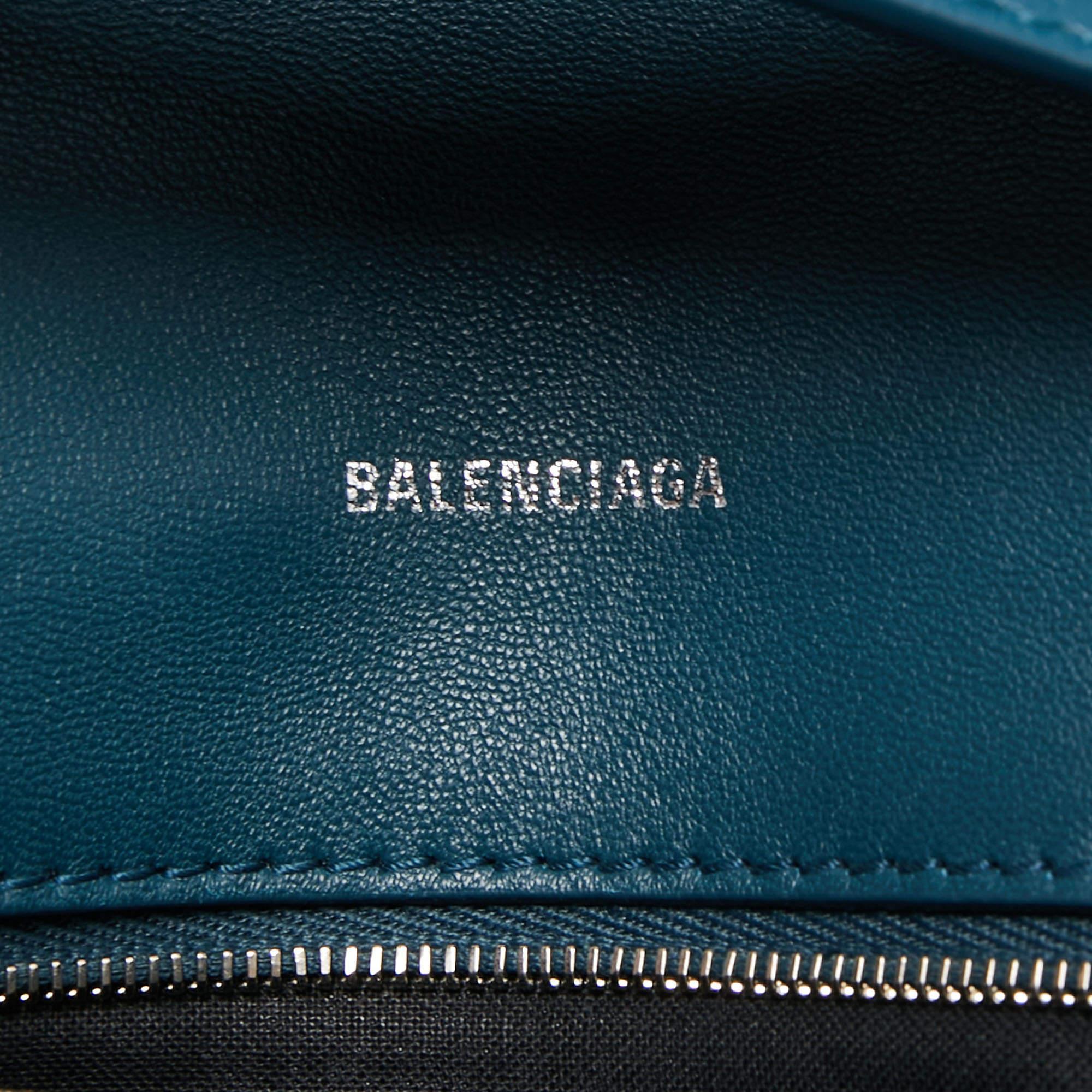 Balenciaga Dark Teal Blue Croc Embossed Leather XS Downtown Shoulder Bag 7