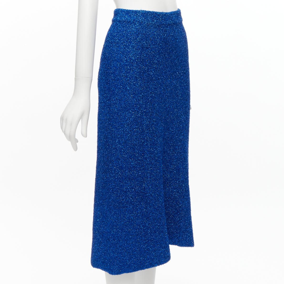 Blue BALENCIAGA Demna 2016 blue metallic tinsel high waist high low midi skirt FR36 S For Sale
