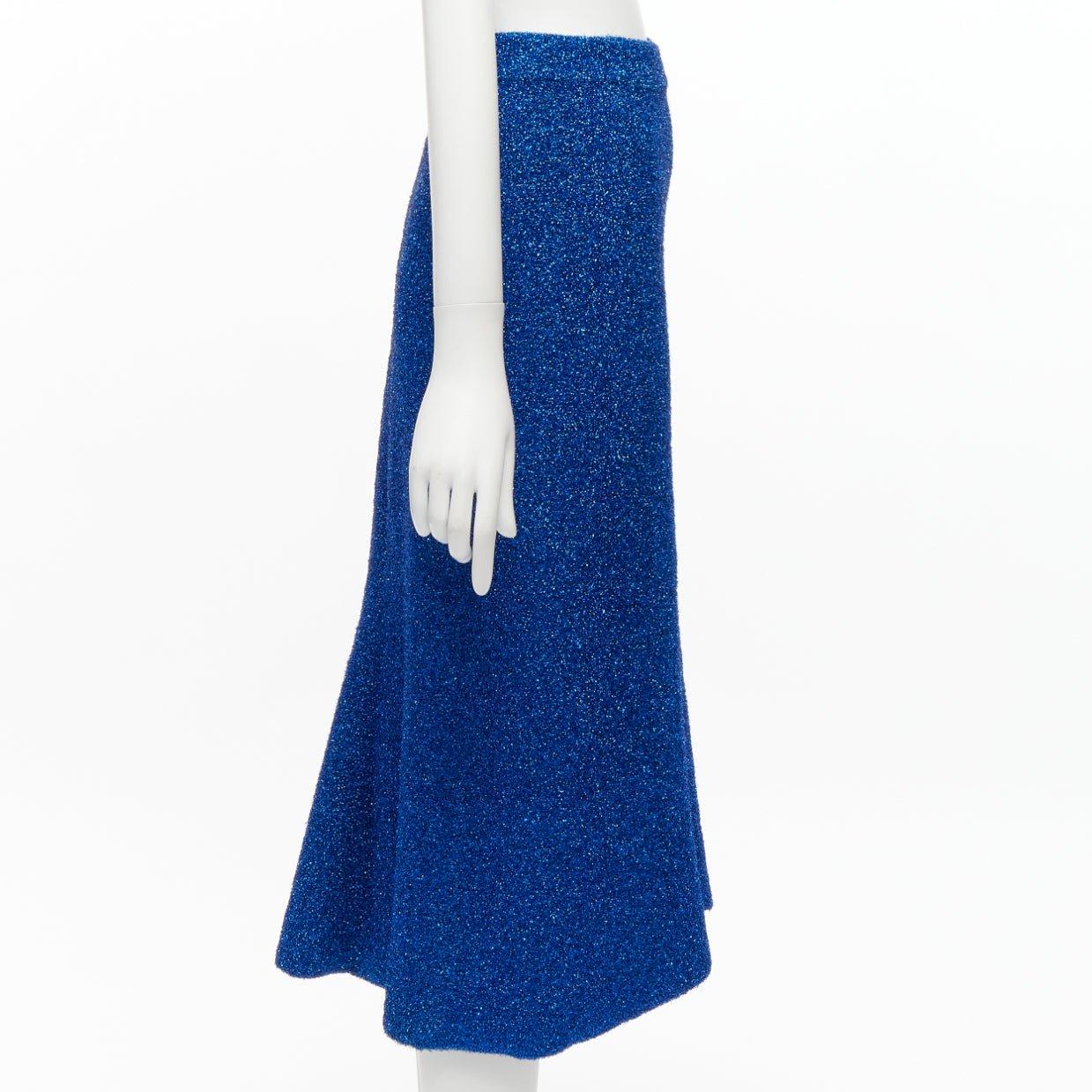 BALENCIAGA Demna 2016 blue metallic tinsel high waist high low midi skirt FR36 S In Excellent Condition For Sale In Hong Kong, NT