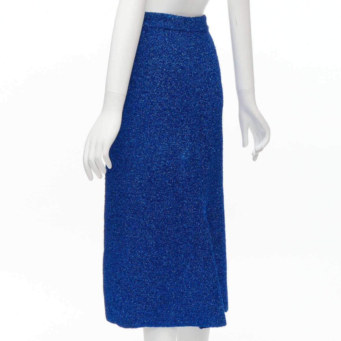 BALENCIAGA Demna 2016 blue metallic tinsel high waist high low midi skirt FR36 S For Sale 1