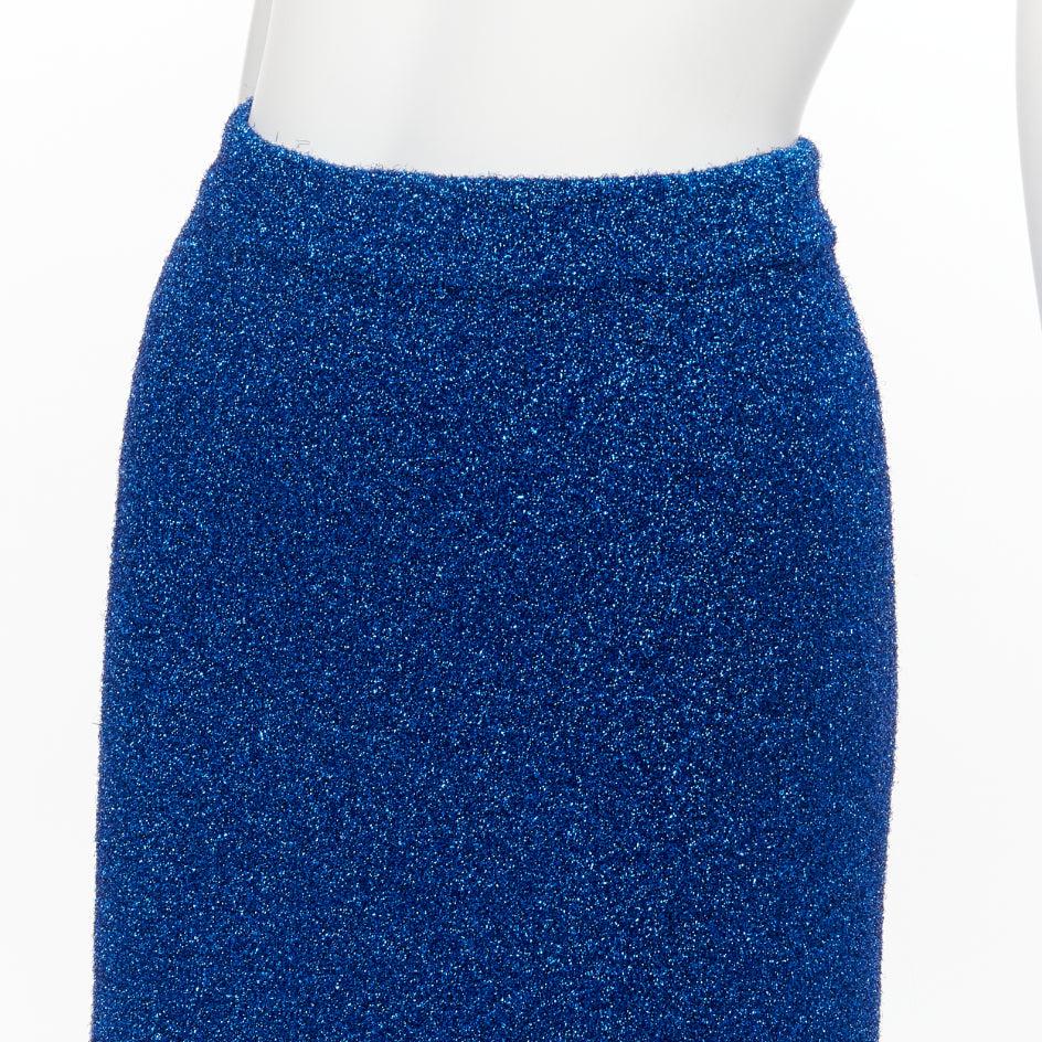 BALENCIAGA Demna 2016 blue metallic tinsel high waist high low midi skirt FR36 S For Sale 2