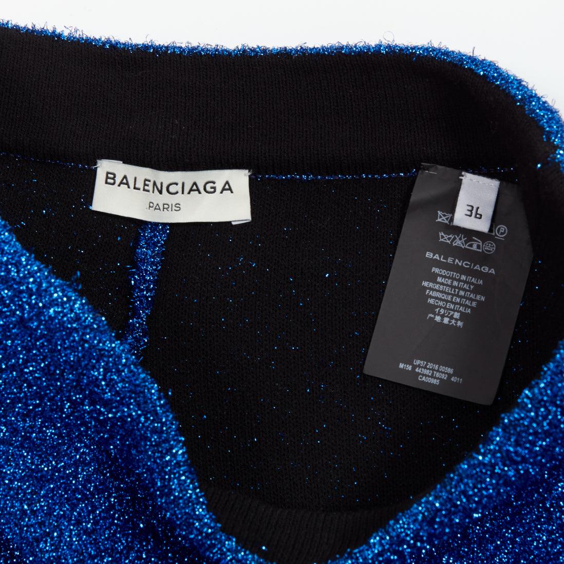 BALENCIAGA Demna 2016 blue metallic tinsel high waist high low midi skirt FR36 S For Sale 3