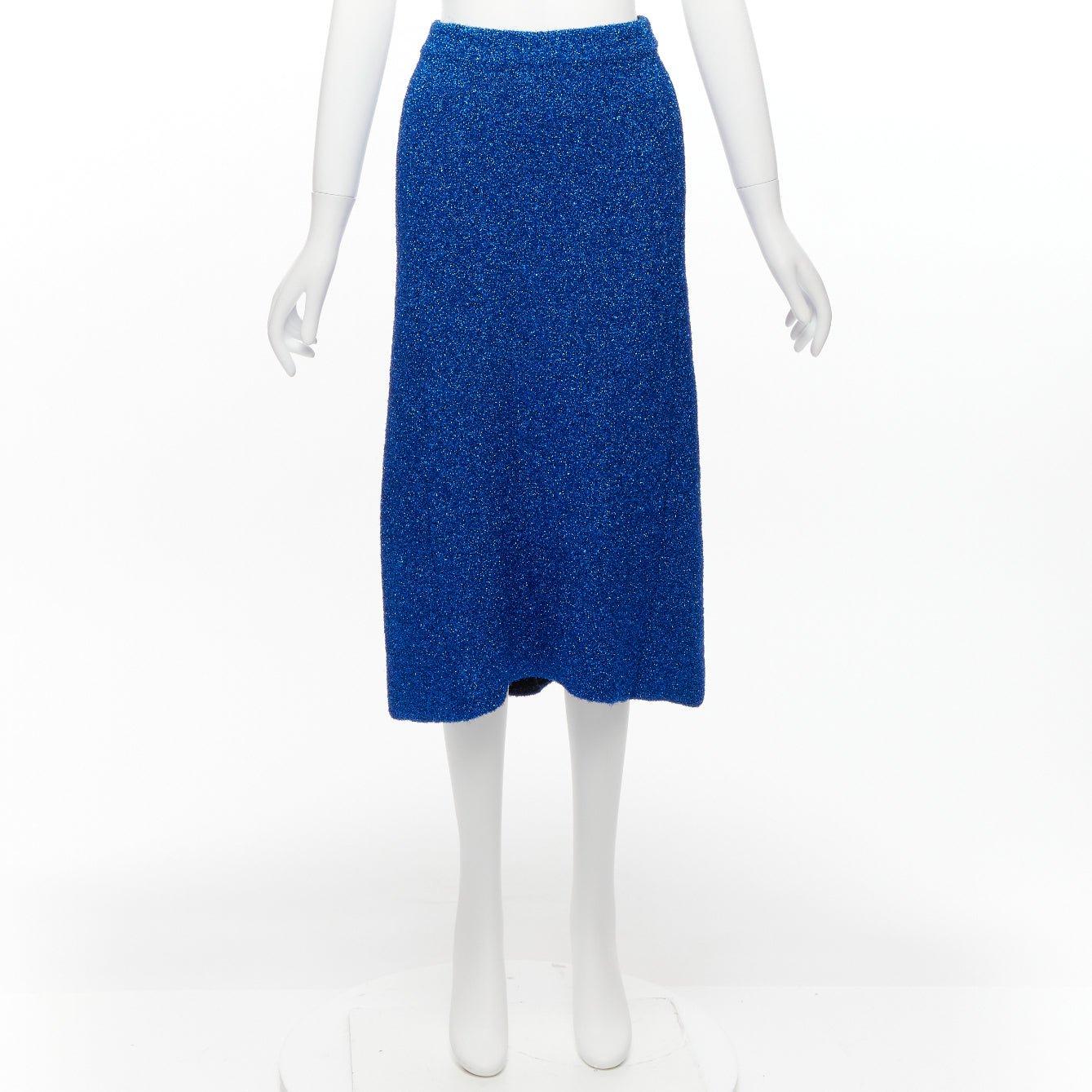 BALENCIAGA Demna 2016 blue metallic tinsel high waist high low midi skirt FR36 S For Sale 4