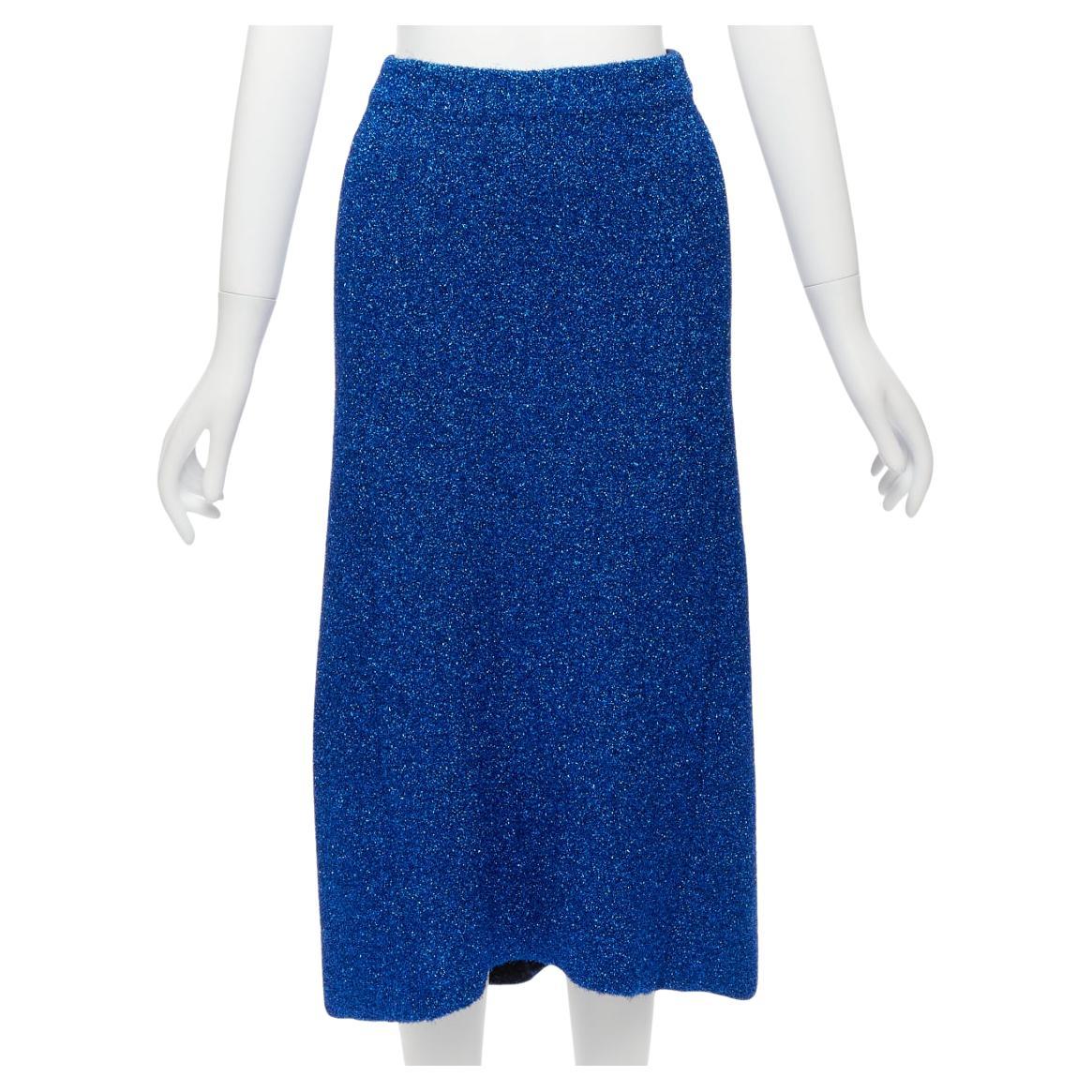 BALENCIAGA Demna 2016 blue metallic tinsel high waist high low midi skirt FR36 S