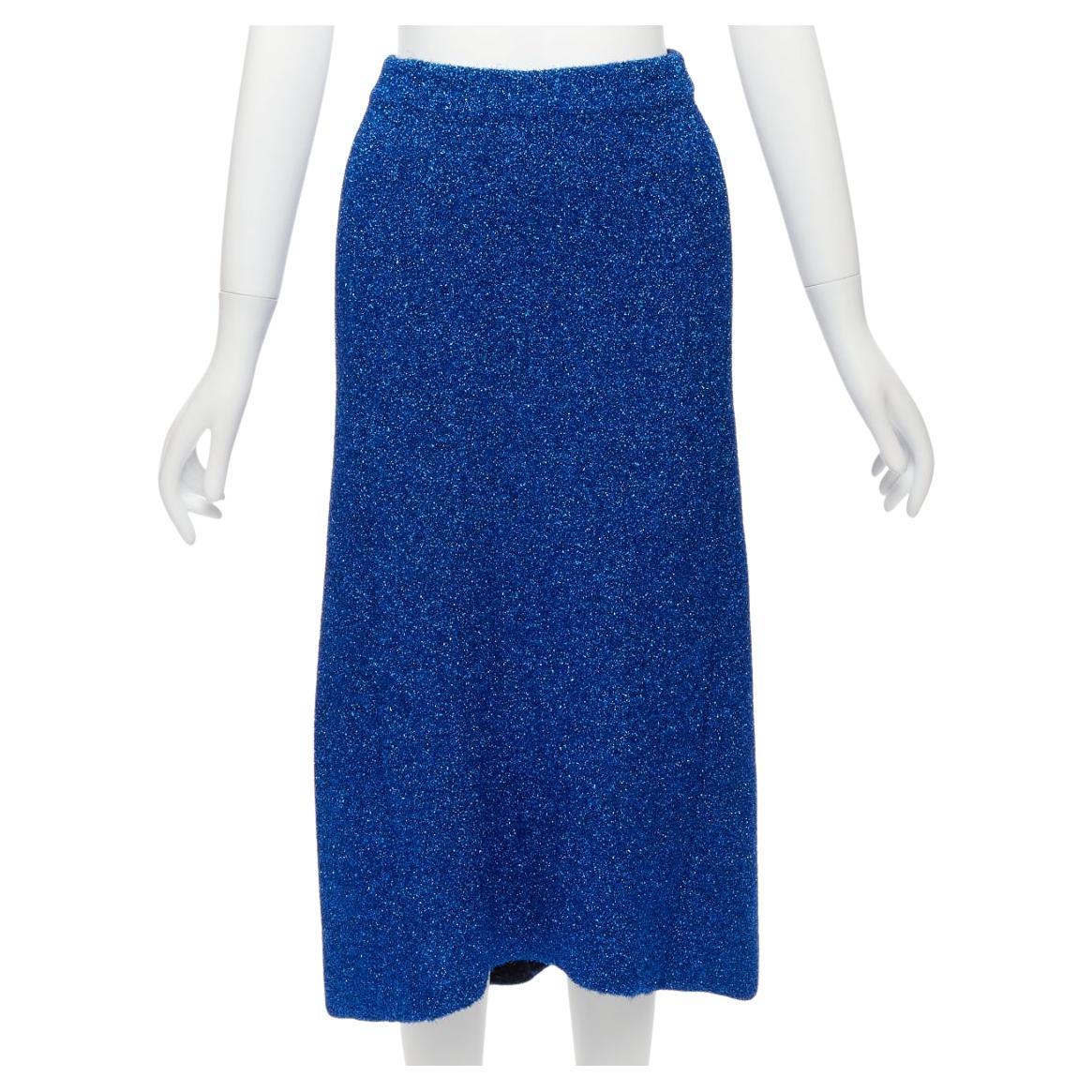 BALENCIAGA Demna 2016 azul oropel metálico cintura alta falda midi FR36 S