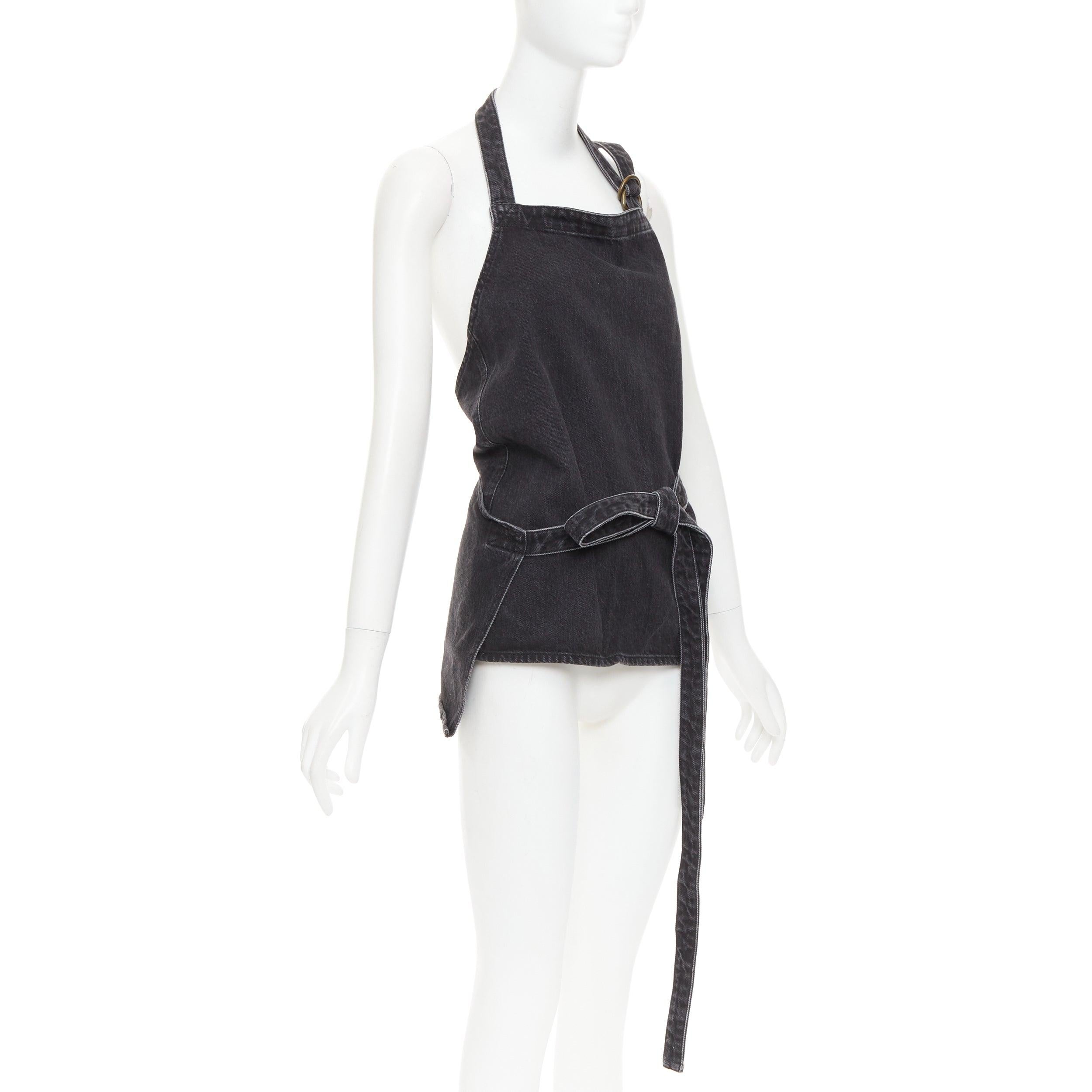 Noir BALENCIAGA Demna 2016 tablier¬†top FR36 S en denim gris délavé à nouer sur le devant en vente