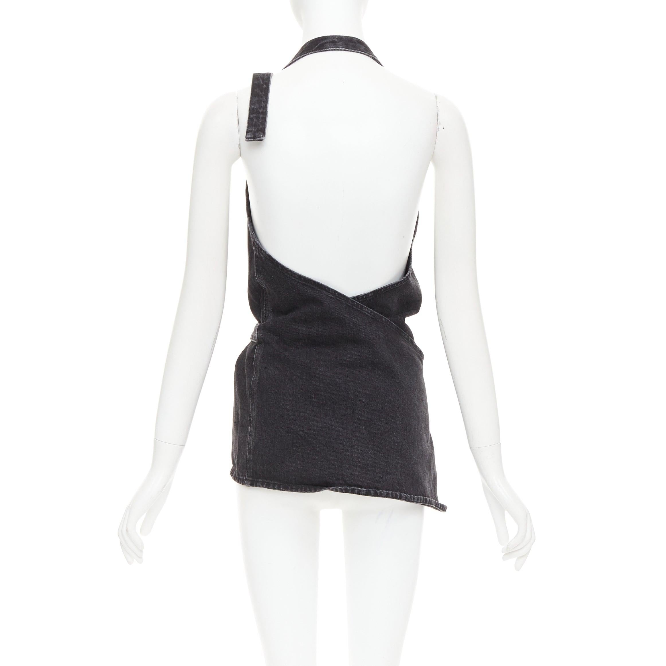 BALENCIAGA Demna 2016 tablier¬†top FR36 S en denim gris délavé à nouer sur le devant Pour femmes en vente