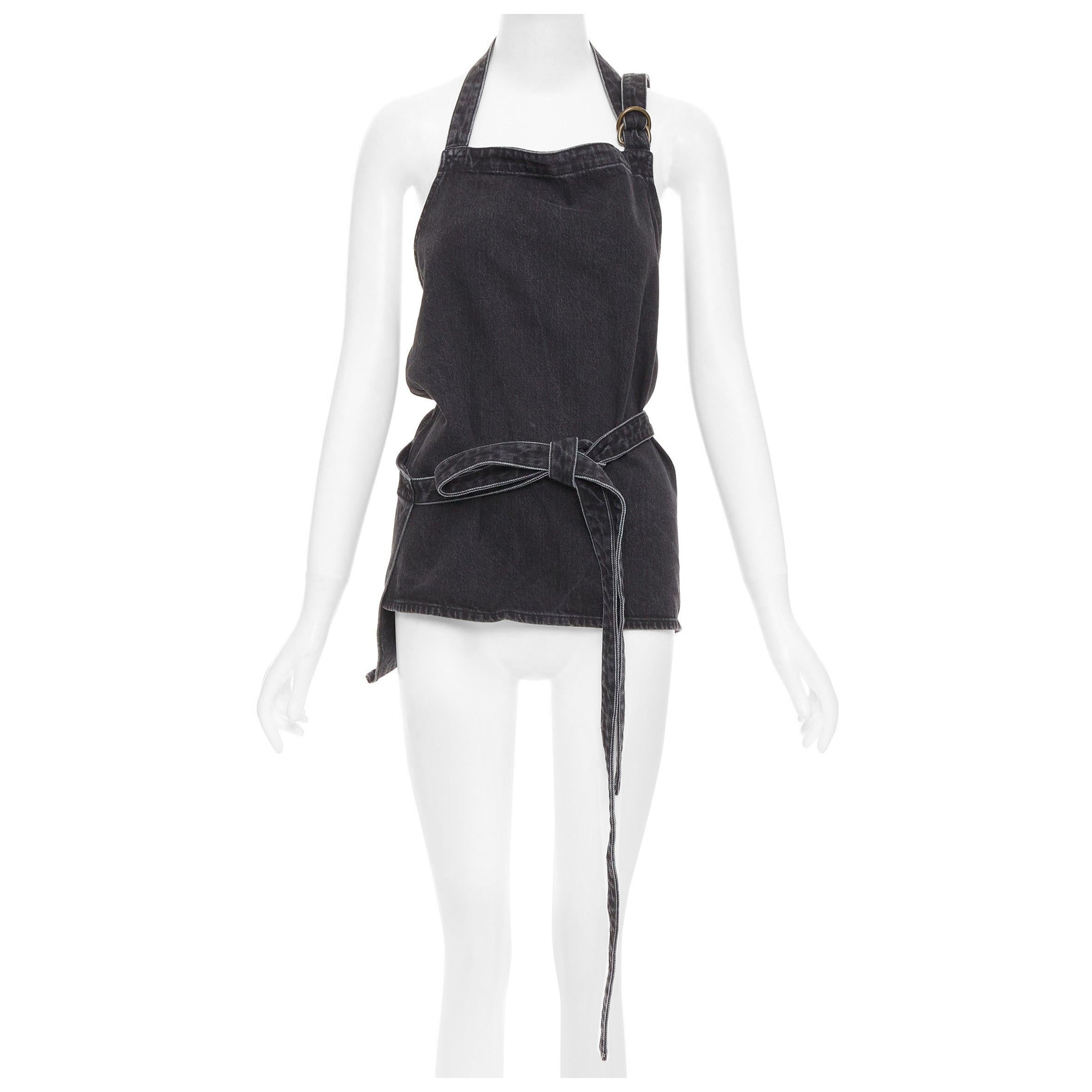 BALENCIAGA Demna 2016 tablier¬†top FR36 S en denim gris délavé à nouer sur le devant en vente