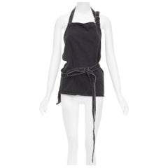 BALENCIAGA Demna 2016 tablier¬†top FR36 S en denim gris délavé à nouer sur le devant