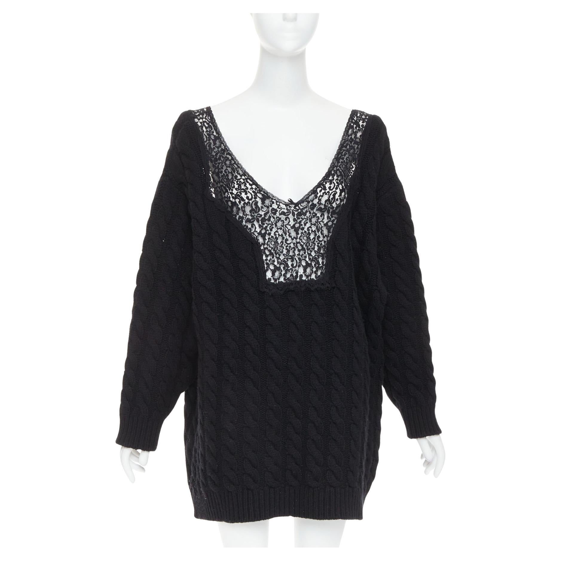 BALENCIAGA DEMNA 2017 laine vierge coton dentelle pull plunge oversize FR36 S en vente