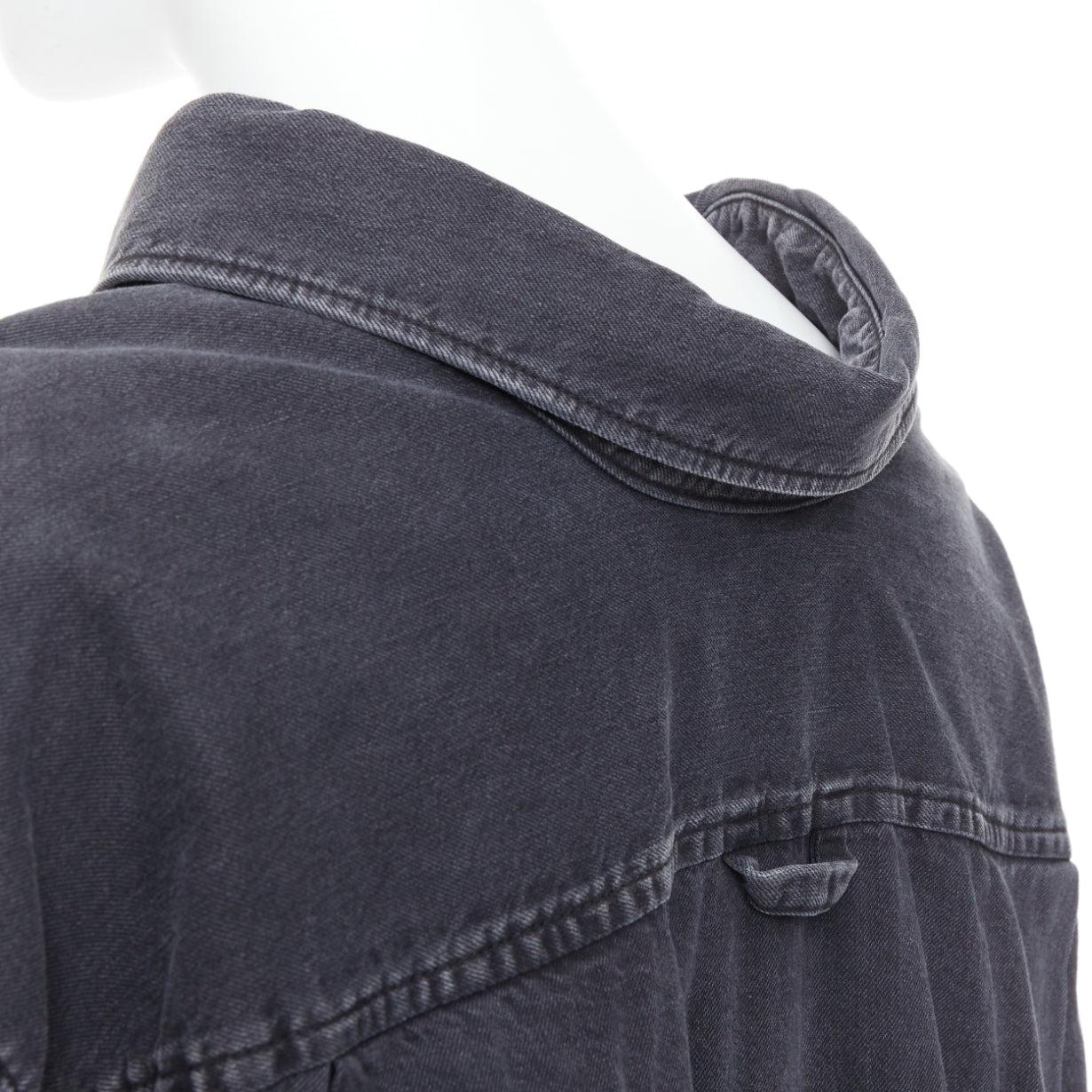 Black BALENCIAGA Demna 2017 black washed denim swing collar oversized shirt FR34 XS For Sale