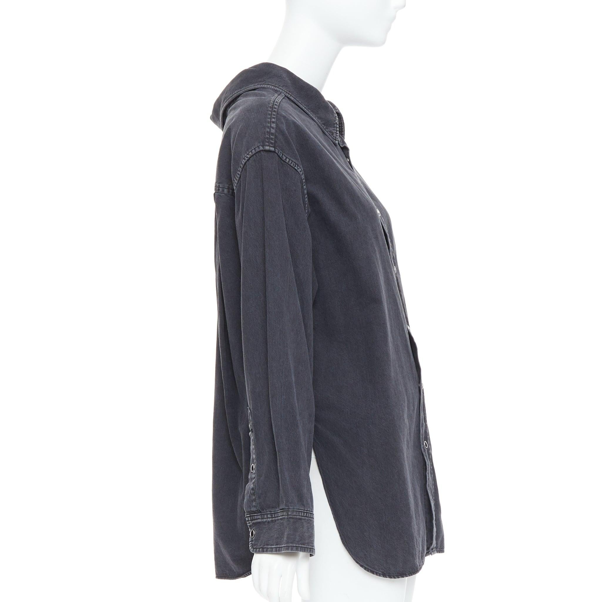 BALENCIAGA Demna 2017 black washed denim swing collar oversized shirt FR34 XS In Excellent Condition For Sale In Hong Kong, NT