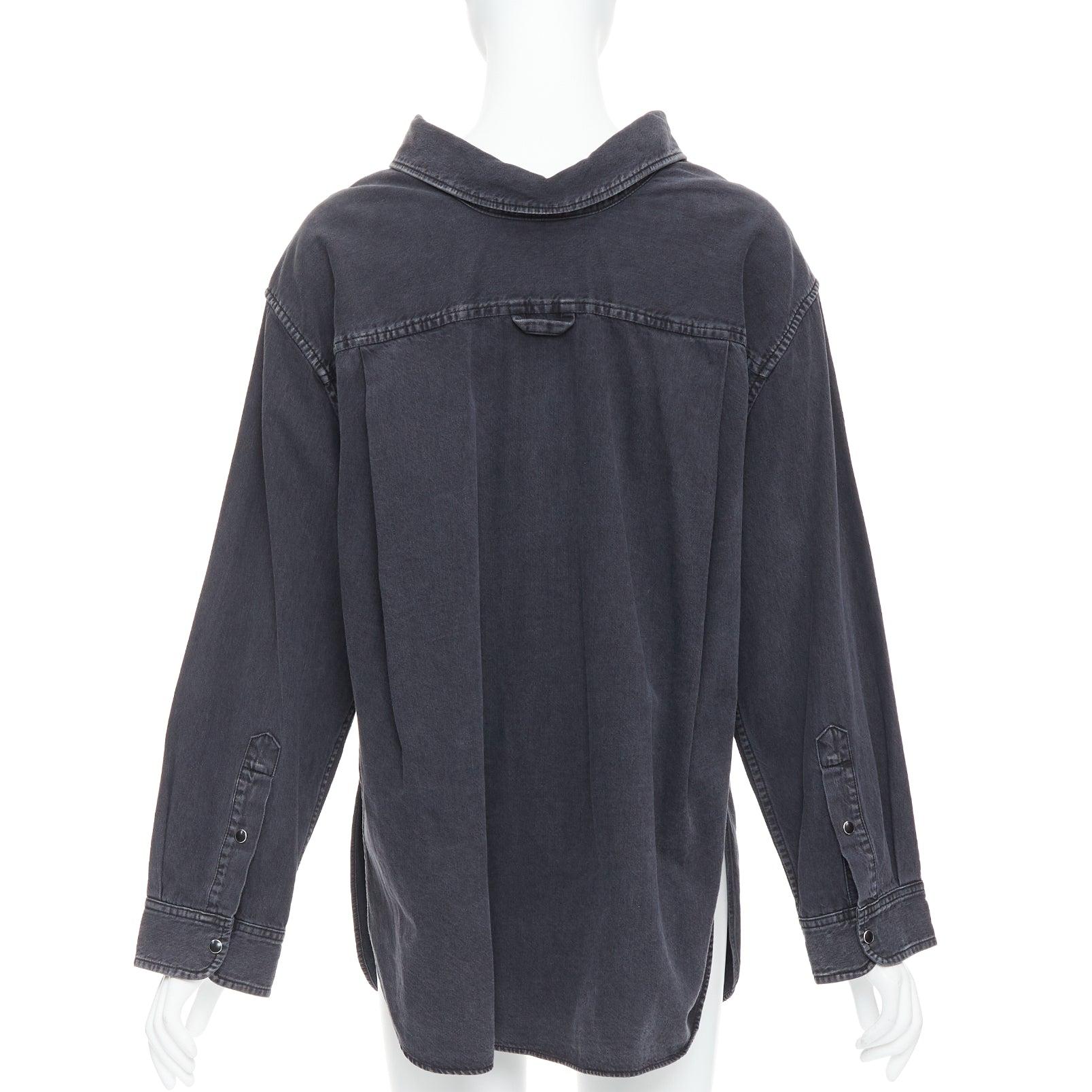 Women's BALENCIAGA Demna 2017 black washed denim swing collar oversized shirt FR34 XS For Sale