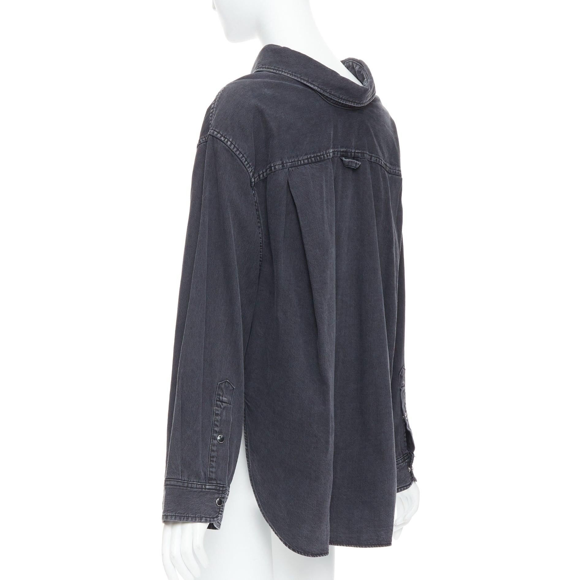 BALENCIAGA Demna 2017 black washed denim swing collar oversized shirt FR34 XS For Sale 1