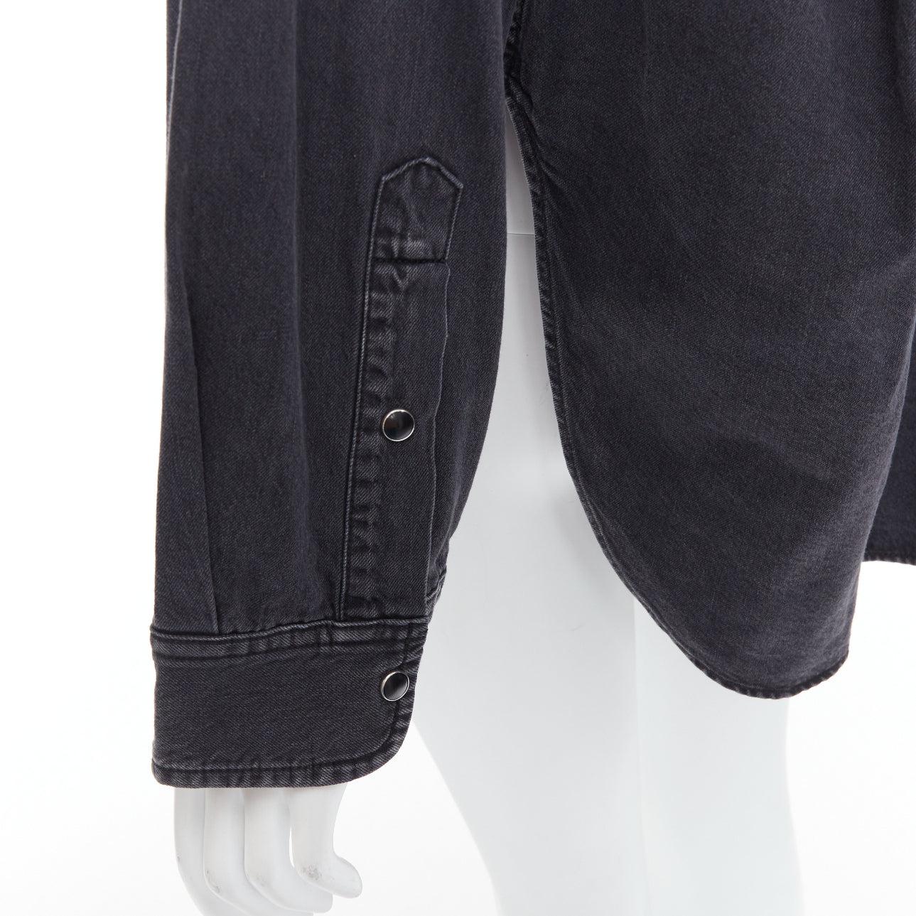 BALENCIAGA Demna 2017 black washed denim swing collar oversized shirt FR34 XS For Sale 2