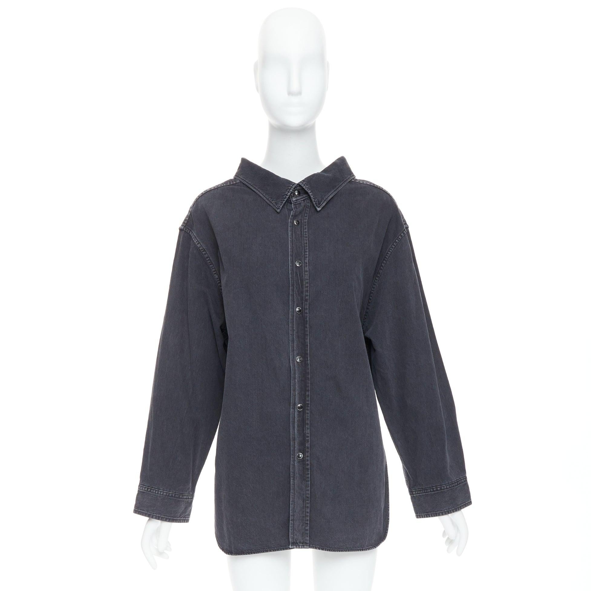 BALENCIAGA Demna 2017 black washed denim swing collar oversized shirt FR34 XS For Sale 4