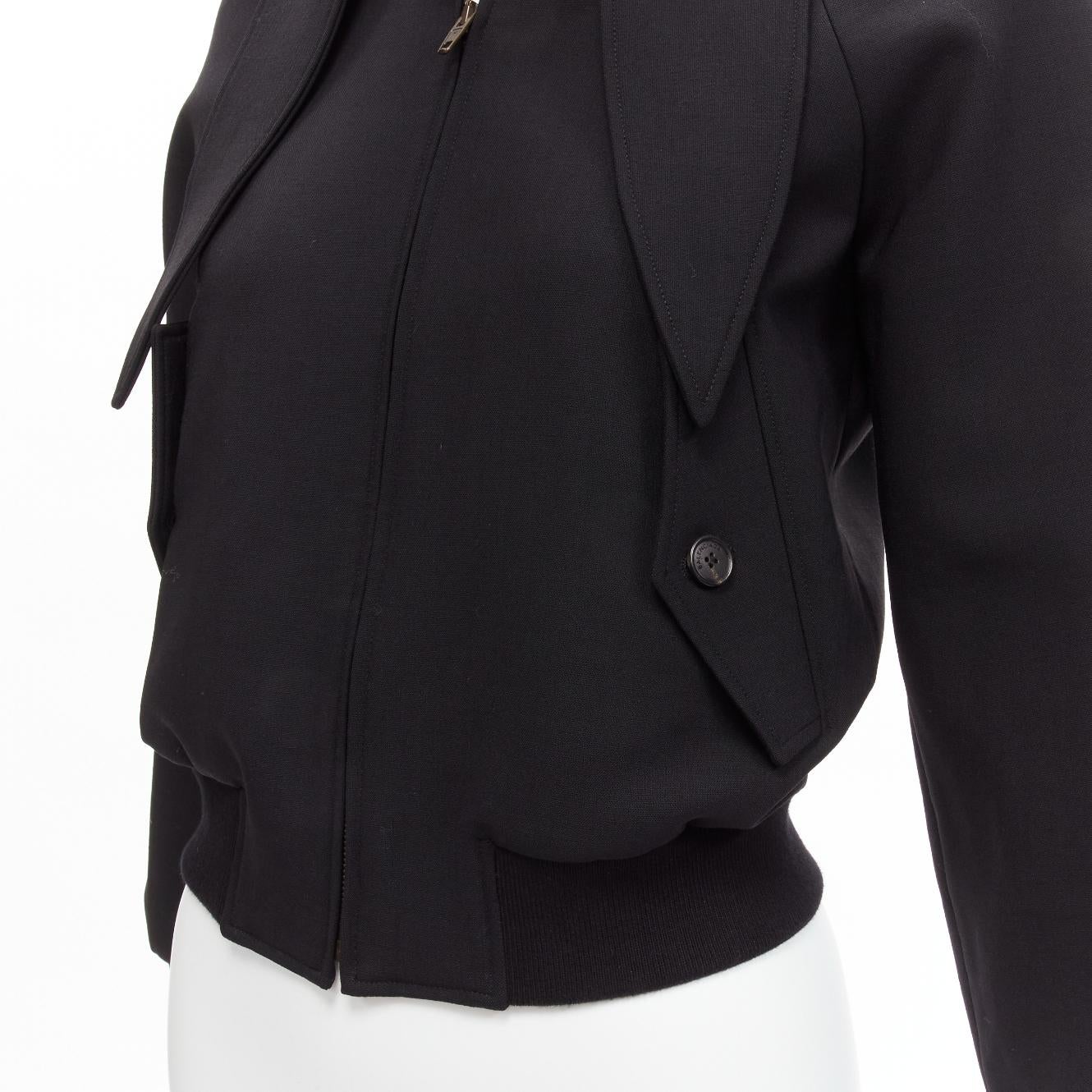 BALENCIAGA Demna 2017 black wool bow tie neck raglan bomber jacket FR34 XS 3