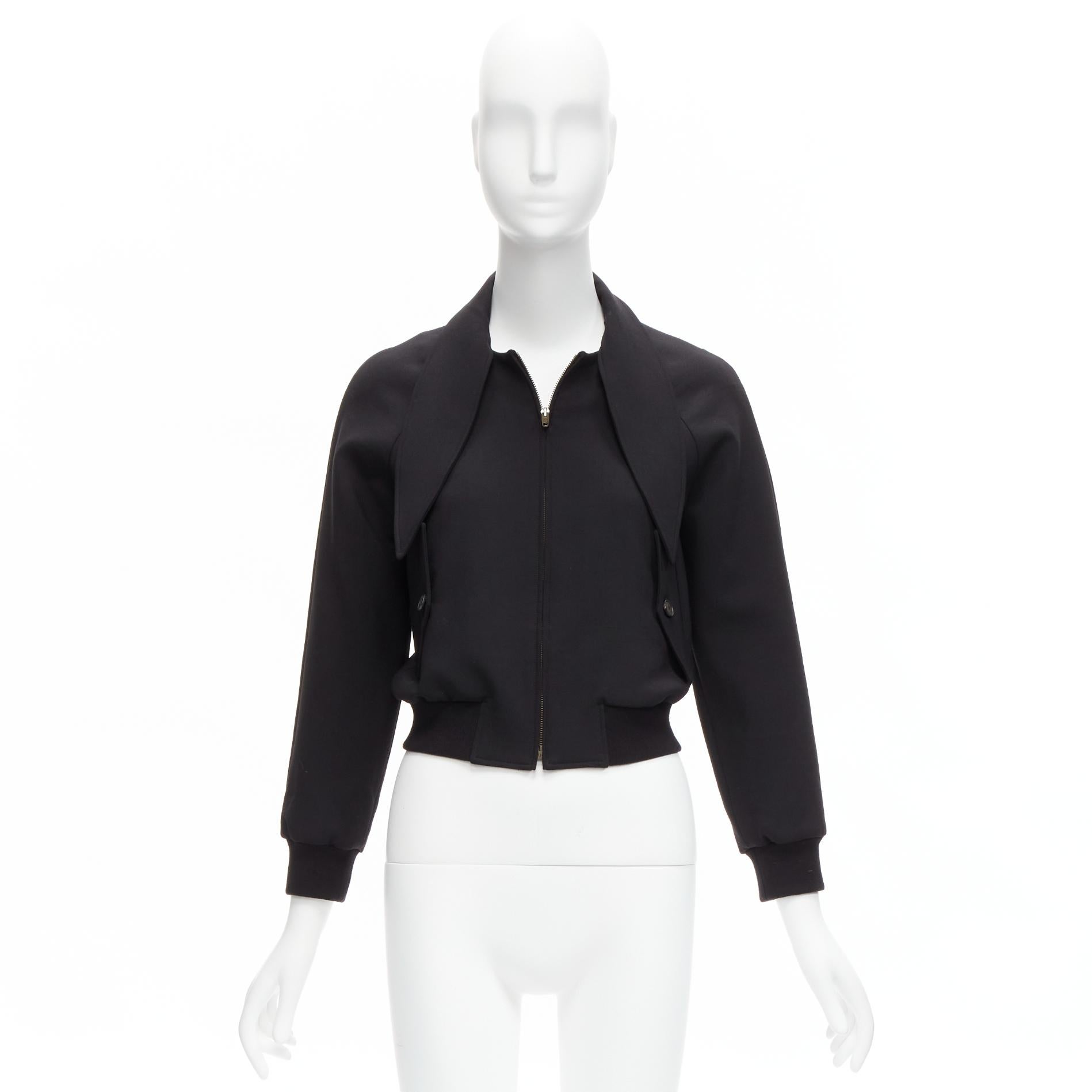 BALENCIAGA Demna 2017 black wool bow tie neck raglan bomber jacket FR34 XS 4