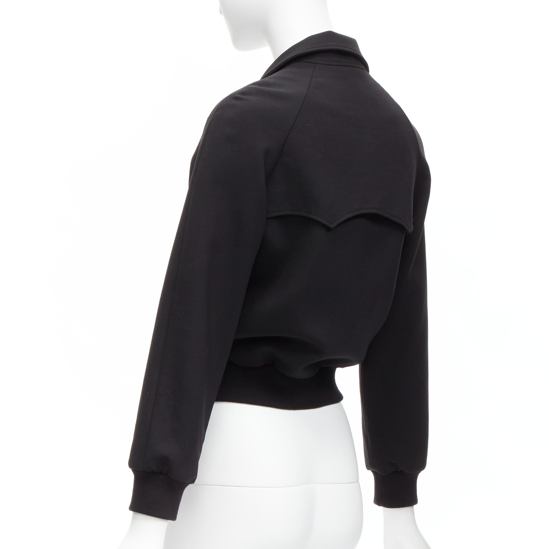 Women's BALENCIAGA Demna 2017 black wool bow tie neck raglan bomber jacket FR34 XS