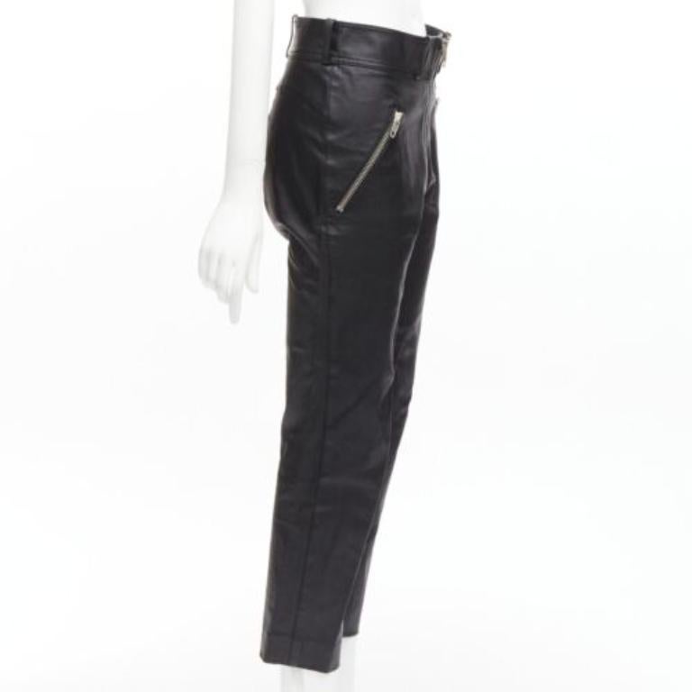 BALENCIAGA Demna 2017 logo patch silver zip cropped moto leather pants FR40 L In Good Condition For Sale In Hong Kong, NT