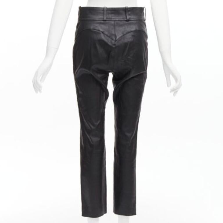Women's BALENCIAGA Demna 2017 logo patch silver zip cropped moto leather pants FR40 L For Sale