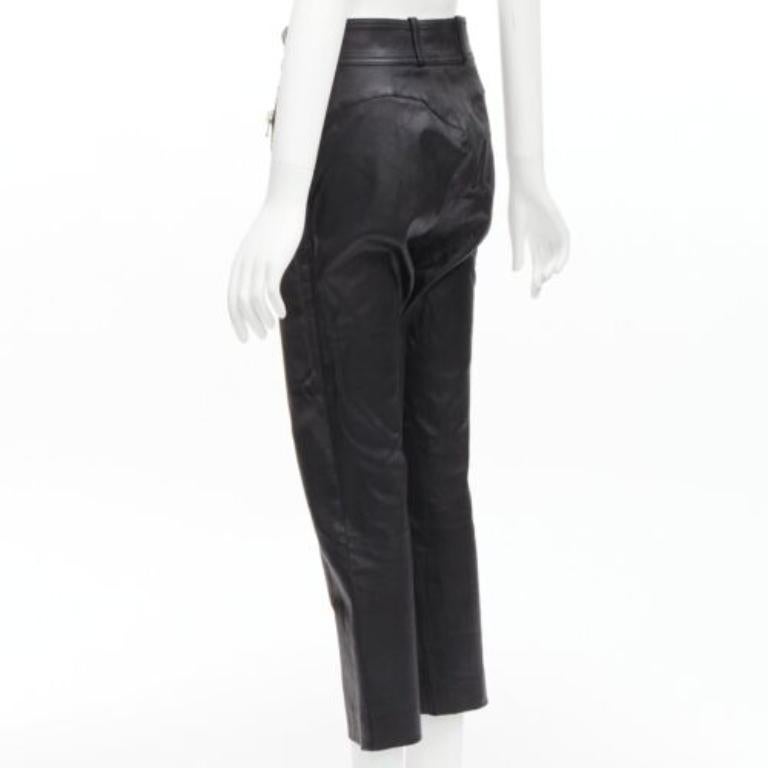 BALENCIAGA Demna 2017 logo patch silver zip cropped moto leather pants FR40 L For Sale 1