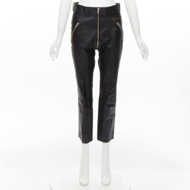 BALENCIAGA Demna 2017 logo patch silver zip cropped moto leather pants FR40 L For Sale 4