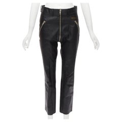 Balenciaga Demna 2017 logo patch silver zip cropped moto leather pants FR40 L.