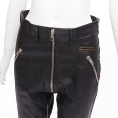 Balenciaga Demna 2017 Logo Patch Zip Cropped Moto Ride Leather Pants Fr40 L